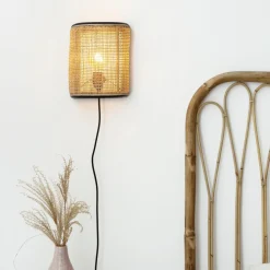 Applique murale demi cercle en rotin et cannage Rim