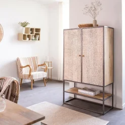 Armoire sculpté en bois de manguier et métal Luz