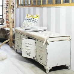 Banc avec rangement en métal blanc Félicie