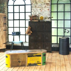 Banc coffre en bois et métal recyclé Victorine