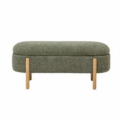 Banc en bois de pin et tissu bouclette  vert Nério