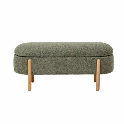 Banc en bois de pin et tissu bouclette  vert Nério