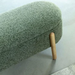 Banc en bois de pin et tissu bouclette  vert Nério
