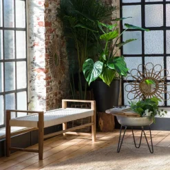 Banc en bois de teck et tissu Pénélope