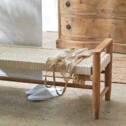 Banc en bois de teck et tissu Pénélope