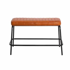 Banc en cuir marron et métal noir Lucien