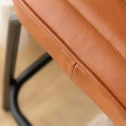 Banc en cuir marron et métal noir Lucien