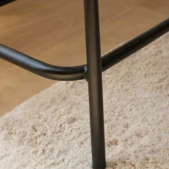 Banc en cuir marron et métal noir Lucien