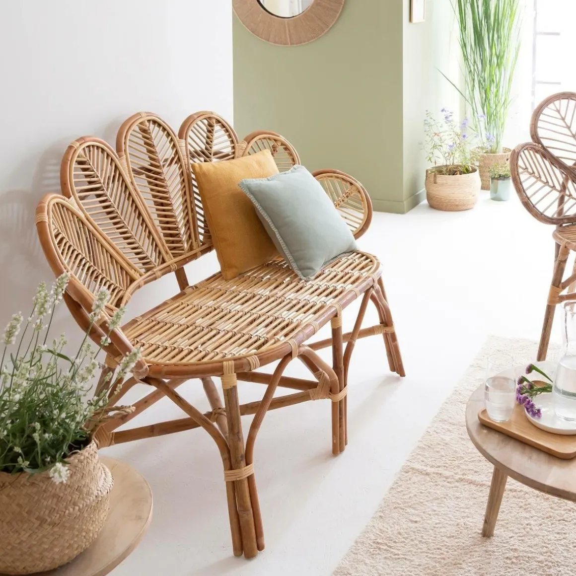 Banquette fleur en rotin Rattan