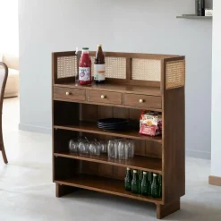 Bar en bois de manguier et cannage Remick