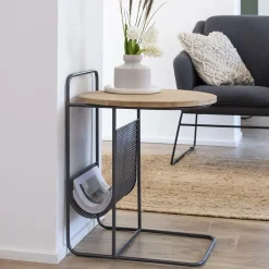 Bout de canapé en bois de sapin et métal Denise