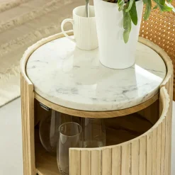 Bout de canapé en bois de manguier et marbre Moana