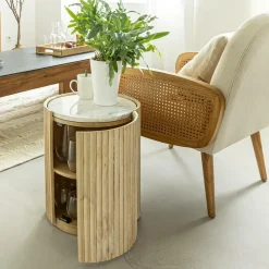 Bout de canapé en bois de manguier et marbre Moana