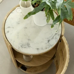 Bout de canapé en bois de manguier et marbre Moana