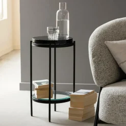 Bout de canapé plateau en verre gris Lise