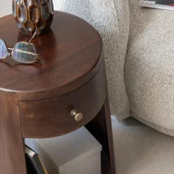 Bout de canapé rond en bois de manguier Isao