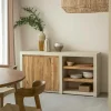 Buffet 2 portes avec étagères en bois effet béton et bois recyclé Dalva