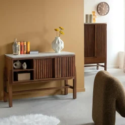 Buffet 2 portes en bois d'acacia et terrazzo Kaelis