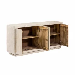 Buffet 4 portes en bois de manguier blanchi Alison
