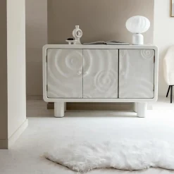 Buffet 3 portes en bois effet béton blanc Danaé