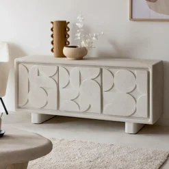 Buffet 3 portes en bois effet béton blanc Danaé