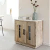 Buffet 2 portes en bois recyclé et marbre Damian
