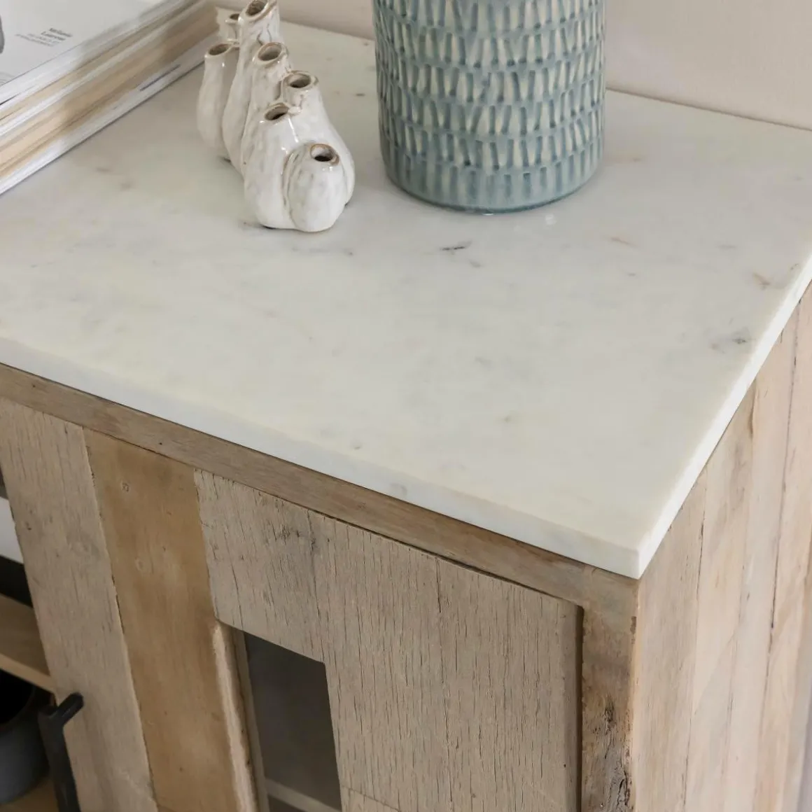 Buffet 2 portes en bois recyclé et marbre Damian