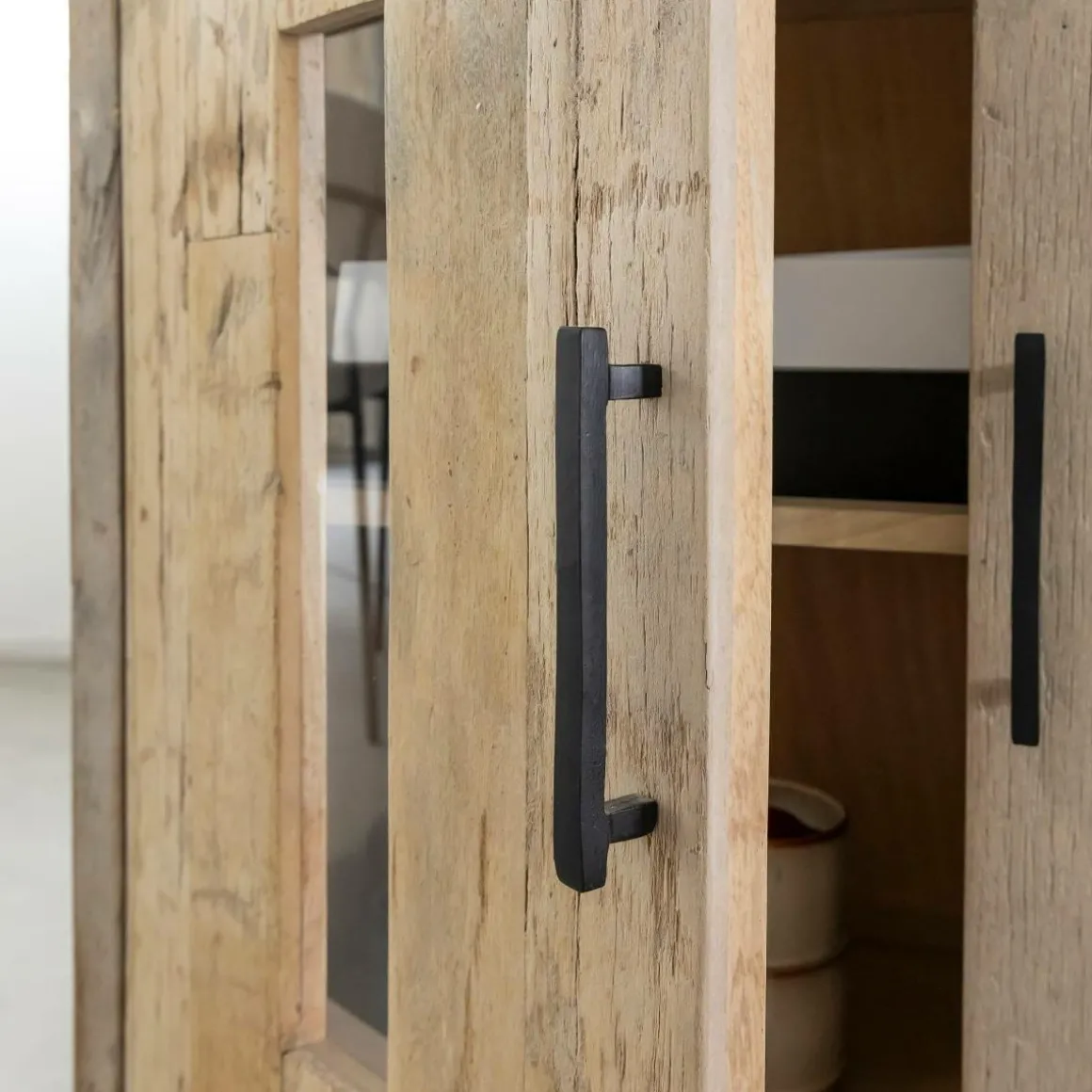 Buffet 2 portes en bois recyclé et marbre Damian