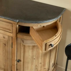 Buffet arrondi en vieux pin et pierre bleue Garance