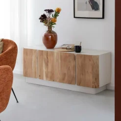 Buffet en bois de manguier blanchi et portes en acacia Mary
