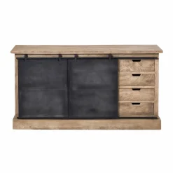 Buffet en bois de manguier brossé et métal gris foncé 4 tiroirs Helsinki