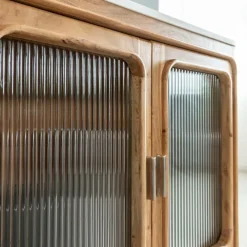 Buffet vitré en bois d'acacia et marbre Emyr