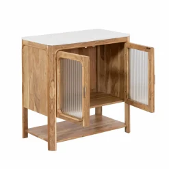 Buffet vitré en bois d'acacia et marbre Emyr