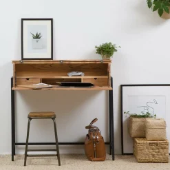 Bureau secrétaire en bois d'acacia et métal Milo