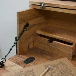 Bureau secrétaire en bois d'acacia et métal Milo