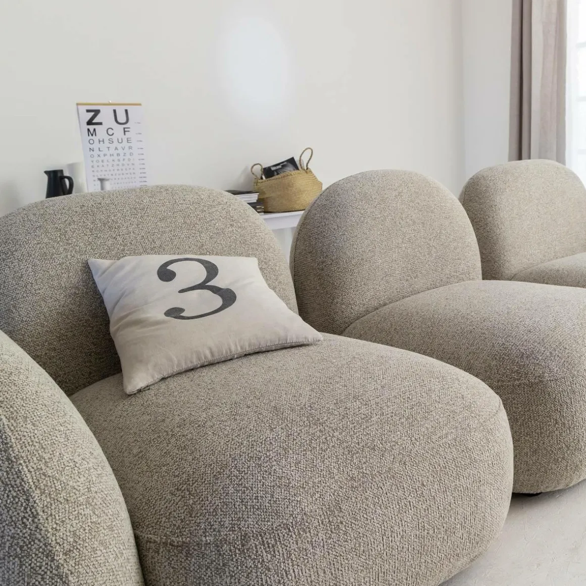 Canapé 3 modules en tissu bouclette gris Calya