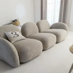 Canapé 3 modules en tissu bouclette gris Calya