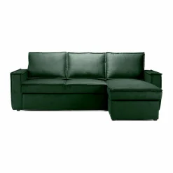 Canapé d'angle droit convertible 4 places en tissu vert Paris