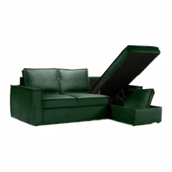 Canapé d'angle droit convertible 4 places en tissu vert Paris