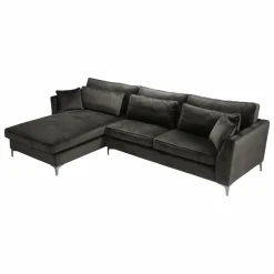 Canapé d'angle gauche 5 places en velours gris Agadir