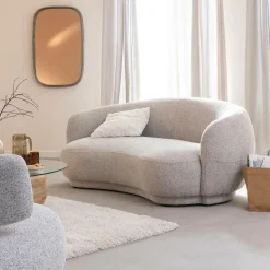 Canapé en tissu bouclette gris 3 places Maddy