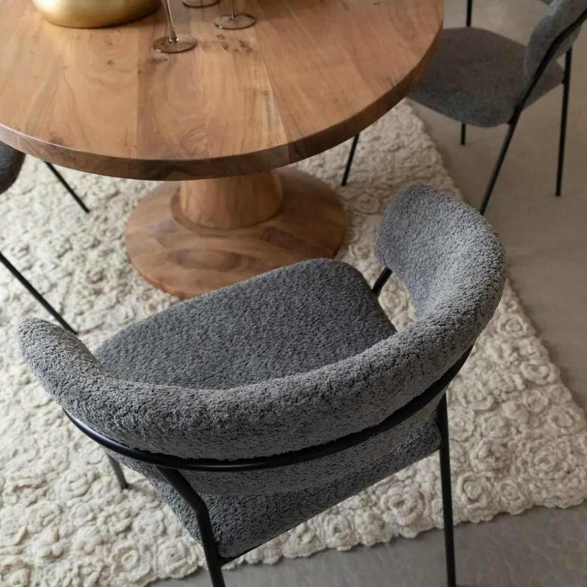 Chaise arrondie en tissu bouclette grise Kanoa (lot de 2)