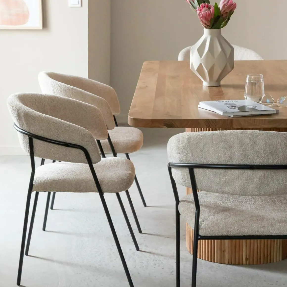 Chaise arrondie tissu écru Kanoa (lot de 2)