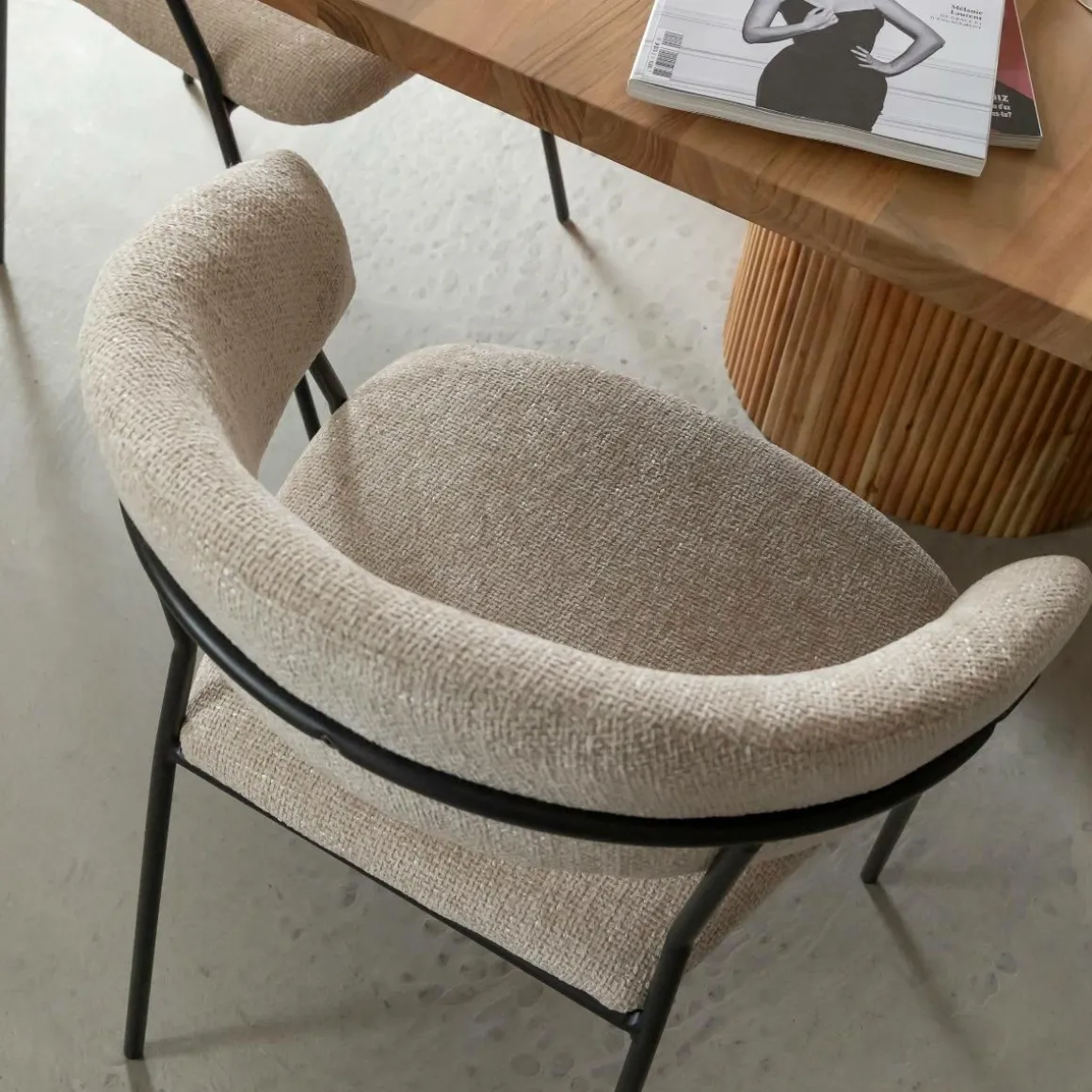 Chaise arrondie tissu écru Kanoa (lot de 2)