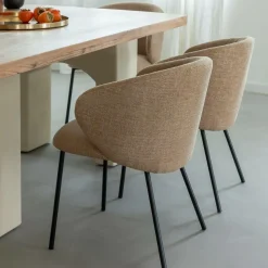 Chaise avec accoudoirs ronds en tissu sable et pieds en métal Cléa (lot de 2)