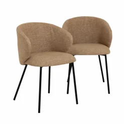 Chaise avec accoudoirs ronds en tissu sable et pieds en métal Cléa (lot de 2)