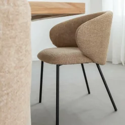 Chaise avec accoudoirs ronds en tissu sable et pieds en métal Cléa (lot de 2)