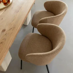 Chaise avec accoudoirs ronds en tissu sable et pieds en métal Cléa (lot de 2)