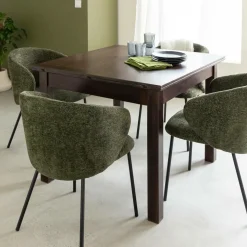 Chaise avec accoudoirs ronds en tissu vert et pieds en métal Cléa (lot de 2)