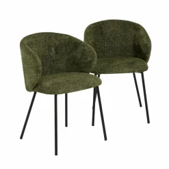 Chaise avec accoudoirs ronds en tissu vert et pieds en métal Cléa (lot de 2)